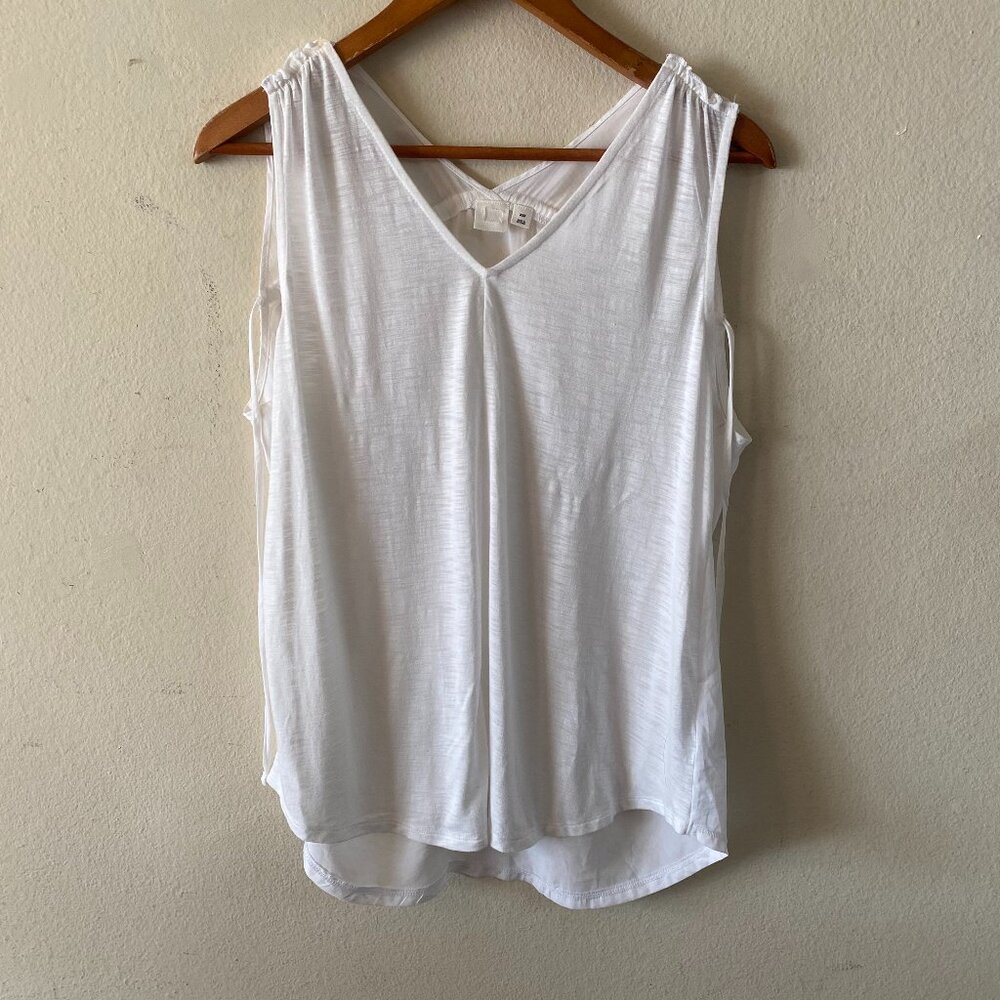CUT LABEL XXS WHITE SLEEVELESS V-NECK TUNIC TIE-BACK TANK TOP(SLEEVELESS BLOUSE)